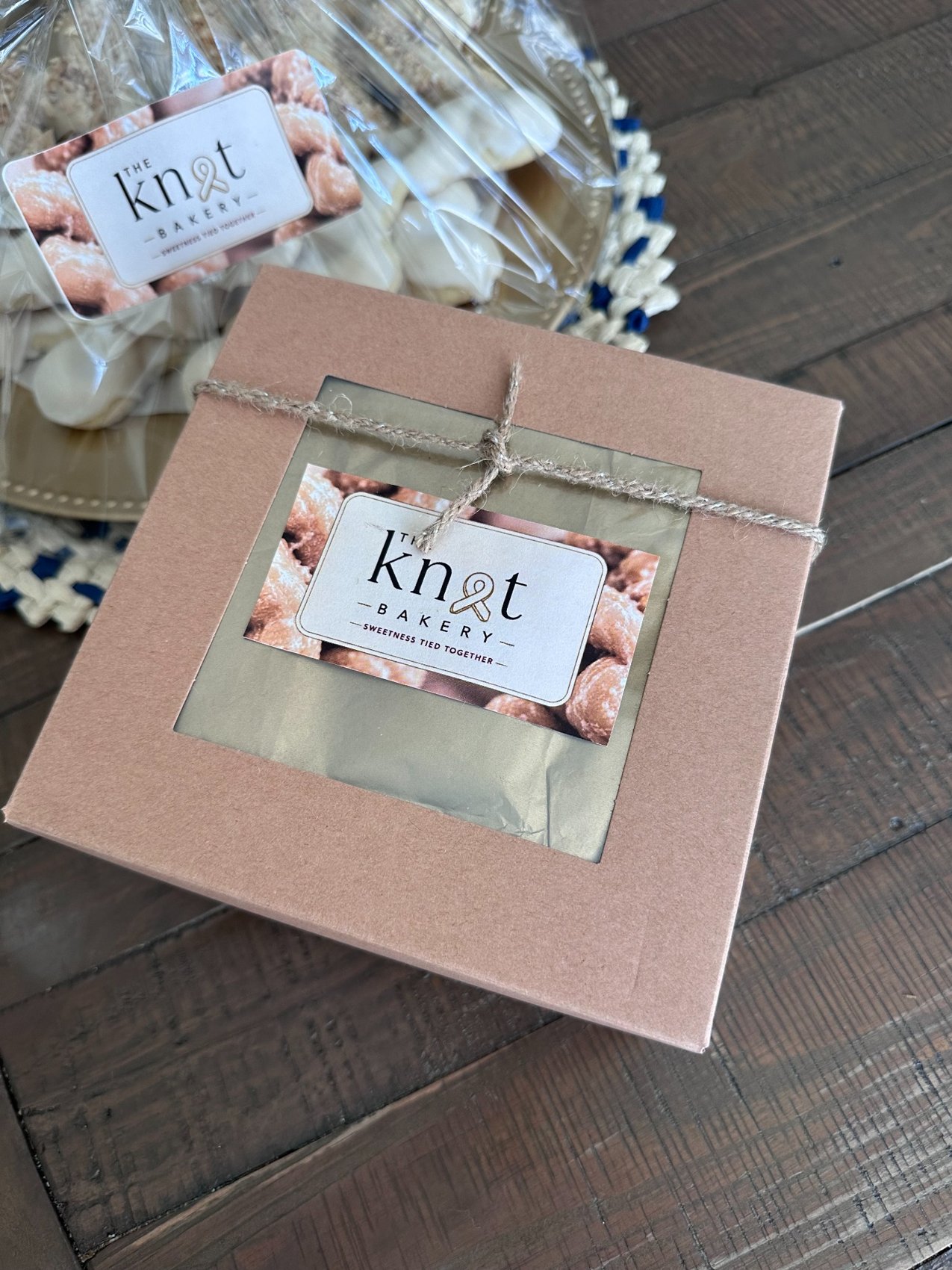 Knot Boxes and wrapped cookies ready to share